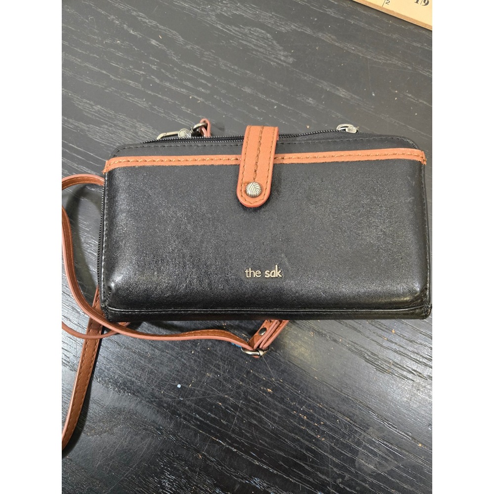 The Sak Black Tan Trim Crossbody Wallet Organizer Bag OS